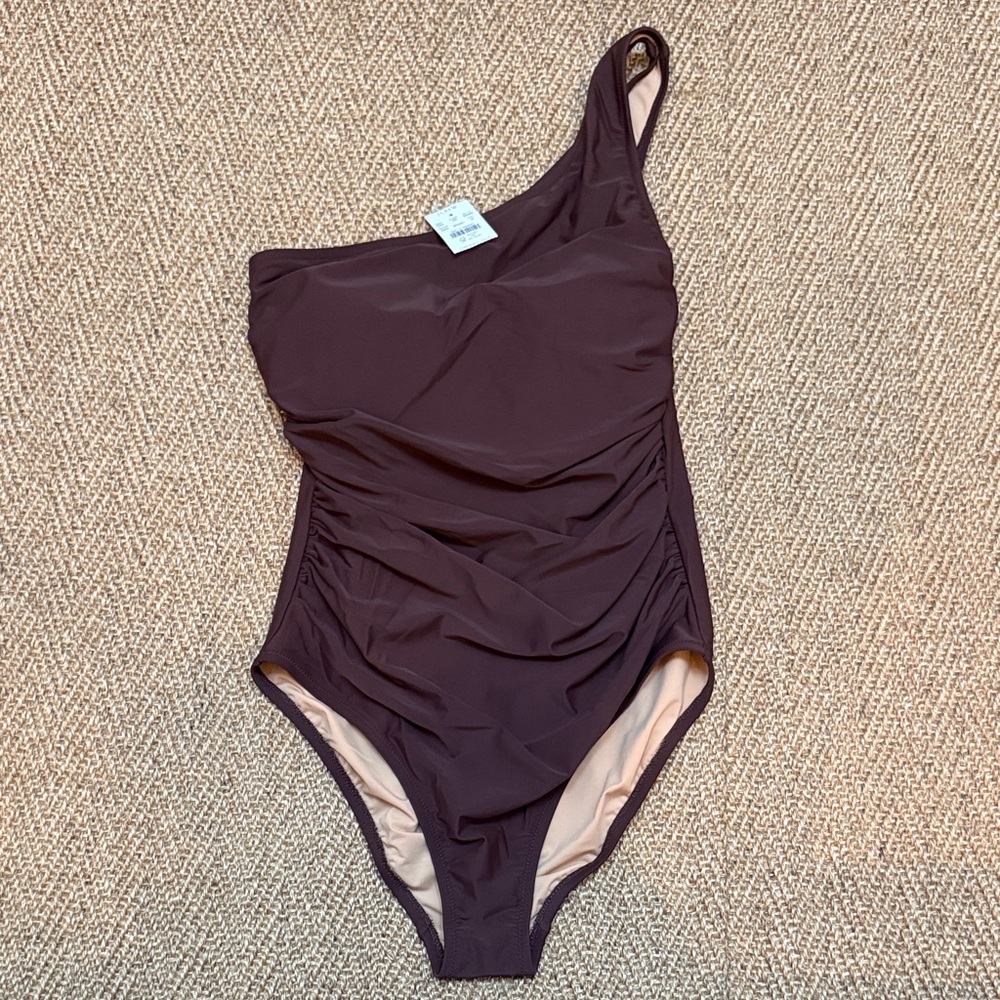 One-Shoulder Ruched Women’s Swimsuit - Brown